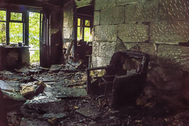istock Burned house inside, Burned furniture, interior items 868963704