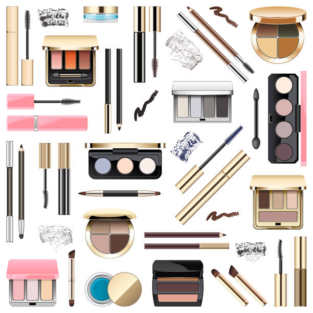 Vector Eyes Makeup Cosmetics Vector Eyes Makeup Cosmetics isolated on white background woman mascara smudged stock illustrations