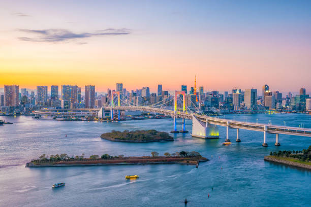 istock Tokyo skyline with Tokyo tower and rainbow bridge 868970562