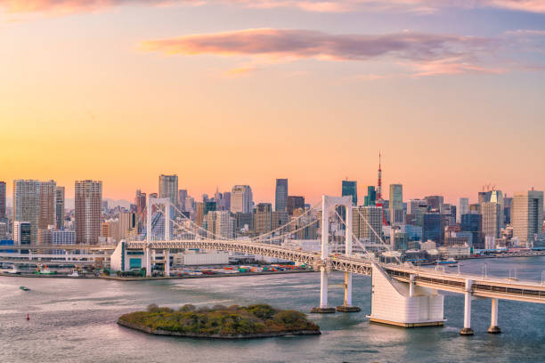 istock Tokyo skyline with Tokyo tower and rainbow bridge 868970608
