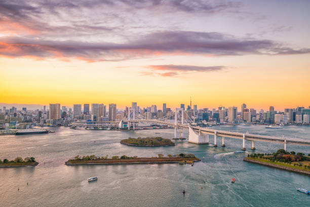 istock Tokyo skyline with Tokyo tower and rainbow bridge 868970684