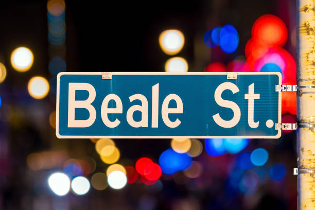Beale street sign Beale street sign with blur background in Memphis. memphis tennessee stock pictures, royalty-free photos & images