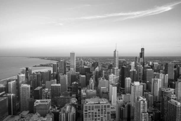 istock Aerial view of Chicago downtown skyline at sunset 868971724