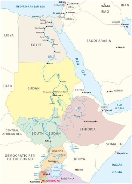 ilustrações, clipart, desenhos animados e ícones de mapa do rio nilo - jinja