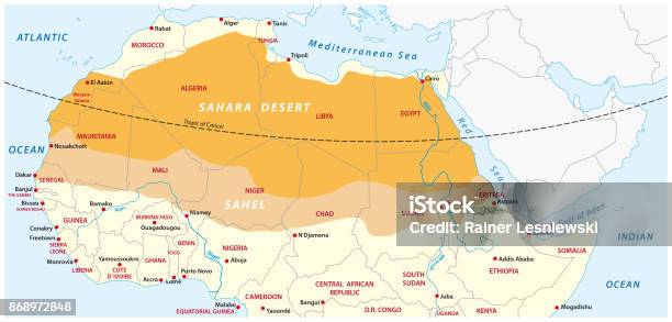 Map Of The Sahara Desert And Sahel Zone Stock Illustration - Download Image Now - Sahel, Map, Sahara Desert