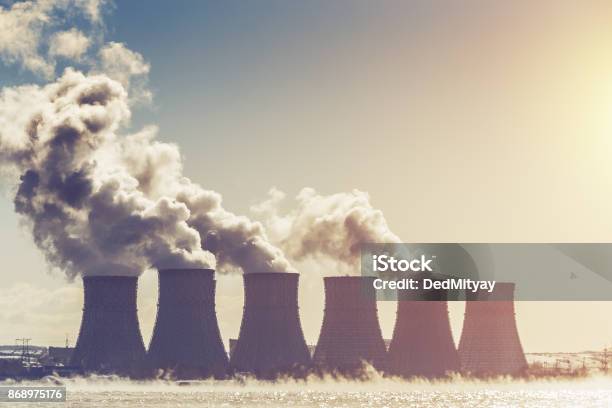 Cooling Towers Of Nuclear Power Plant Or Npp In Novovoronezh Radioactive Stock Photo - Download Image Now