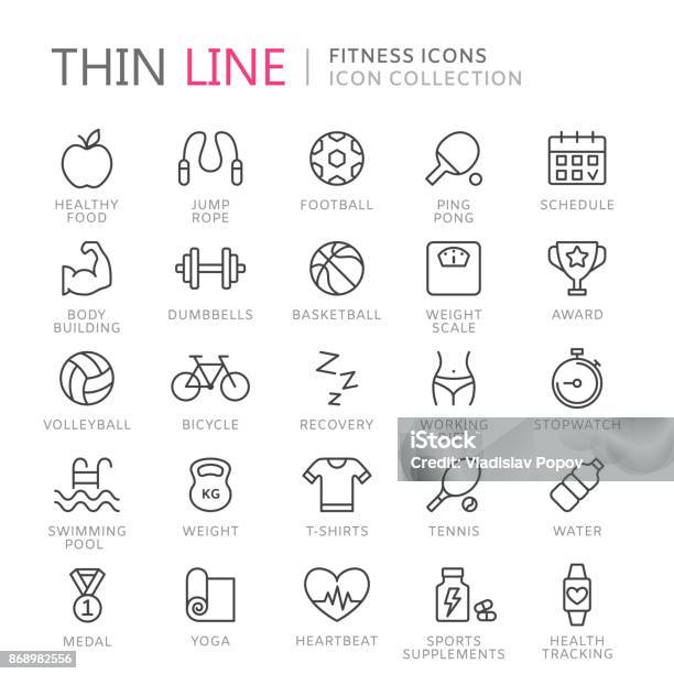 Collection Of Sport Thin Line Icons Stock Illustration - Download Image Now - Icon Symbol, Yoga, Healthy Lifestyle