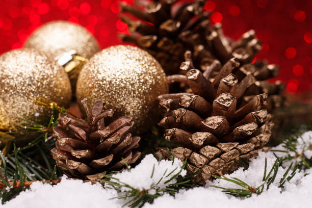 istock Christmas composition of Christmas tree toys on a red background 868987214