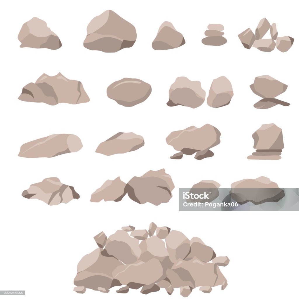 Ensemble de roches, de pierres et de gros rochers - clipart vectoriel de Roc libre de droits