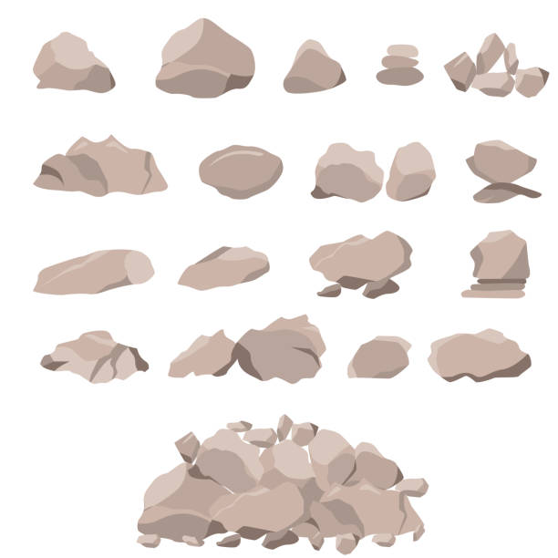 Set of rock of stones and large boulders Set of rock of stones and large boulders. Flat style 3D. The elements of nature and landscape. Mountain concept. Isolated on white background. Vector illustration. boulder rock stock illustrations