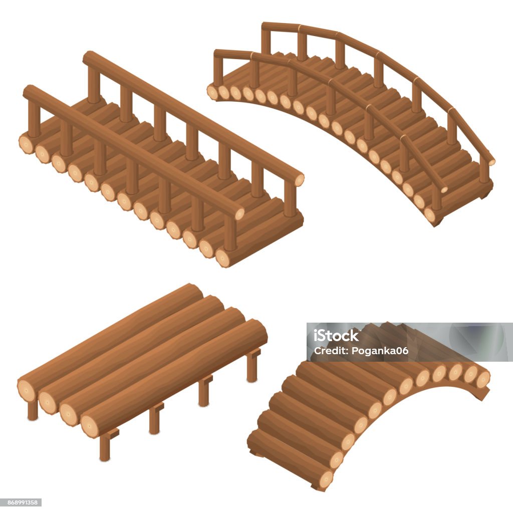 Le pont de rondins en bois. Cambrés et droites. - clipart vectoriel de Pont libre de droits