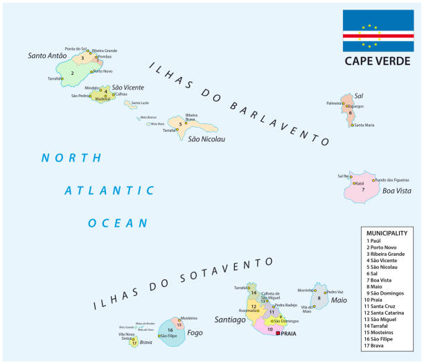 Cape verde administrative and political map with flag Cape verde administrative, political and vector map with flag cape verde stock illustrations