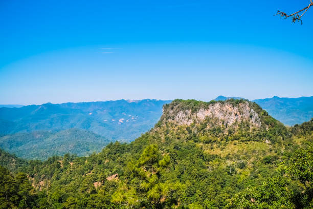 istock Panoramic view of mountain landscape with clear blue sky background 868995536