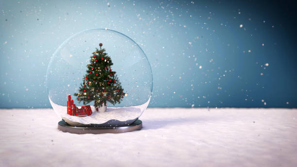 boule neige avec un arbre de noël à l’intérieur - stock image - snow globe christmas snow winter photos et images de collection