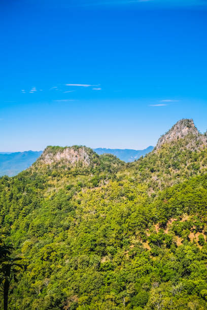 istock Panoramic view of mountain landscape with clear blue sky background 869000382
