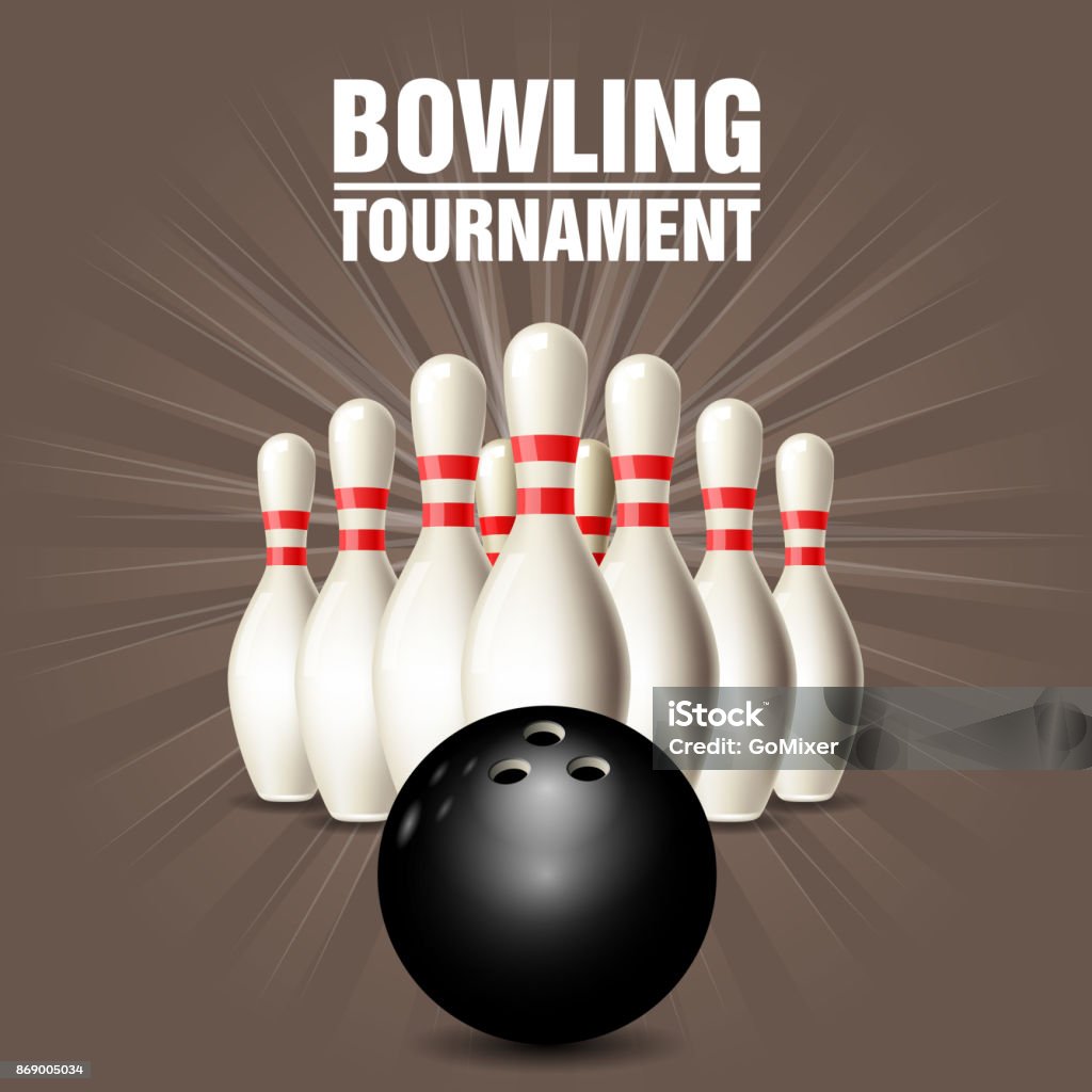 Set of bowling skittles and bowling ball - poster Bowling Ball stock vector