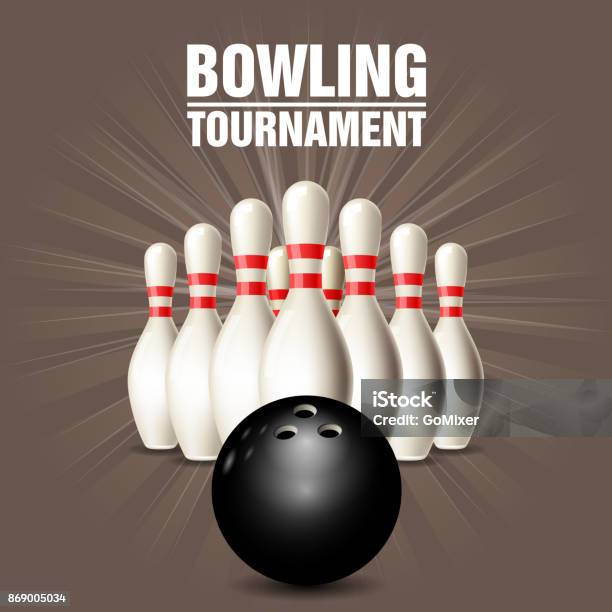 Set Of Bowling Skittles And Bowling Ball Poster Stock Illustration - Download Image Now - Bowling Ball, Campaign Button, Blank