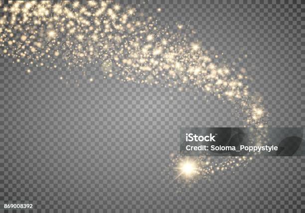 Onda Scintillante Cosmica Le Stelle Scintillanti Doro Spolverano Le Particelle Scintillanti Su Sfondo Trasparente Coda Di Cometa Spaziale Vettore Eps 10 - Immagini vettoriali stock e altre immagini di Meteora - Spazio