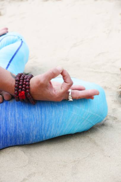 istock yoga lotus position on beach background copy space  calm relaxed beach wave 869008514