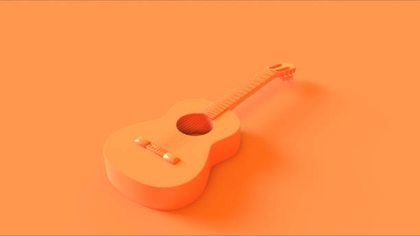 orange / peach acoustic guitar - plucking an instrument imagens e fotografias de stock