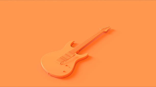 orange / peach electric guitar - plucking an instrument imagens e fotografias de stock