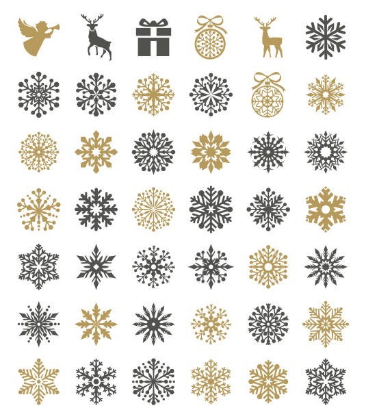 Snowflakes Set Vector illustration of the snowflakes set. snowflake shape silhouettes stock illustrations