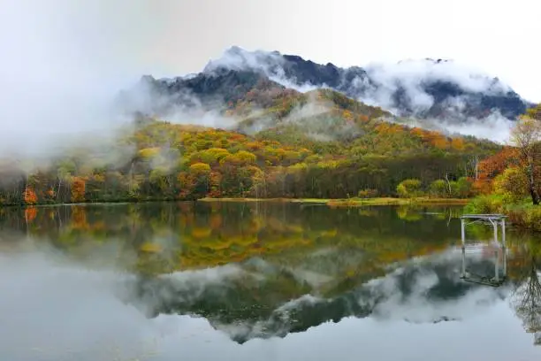 Kagami-ike, which is literally translated as Mirror Pond, is famous for its beautiful reflection of the surrounding mountains and trees throughout the year, when there is no wind. In particular, autumn is wonderful, when Japanese maple, rowan, Japanese oak, larch and other trees turn colorful, attracting many visitors.