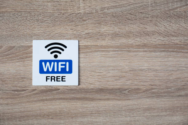 istock free WiFi sign on the wooden wall with space for adding text on the right side 869026040