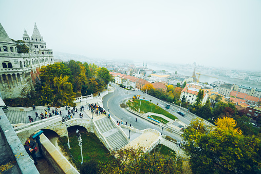 Panoramic view of Budapest church in Hungary in autumn day