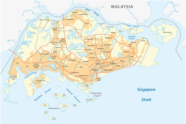 Singapore road map Singapore road vector map singapore map stock illustrations