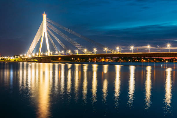 istock Riga Latvia. Scenic View Of Vansu Cable-Stayed Bridge In Night Illumination Over Daugava River 869041622