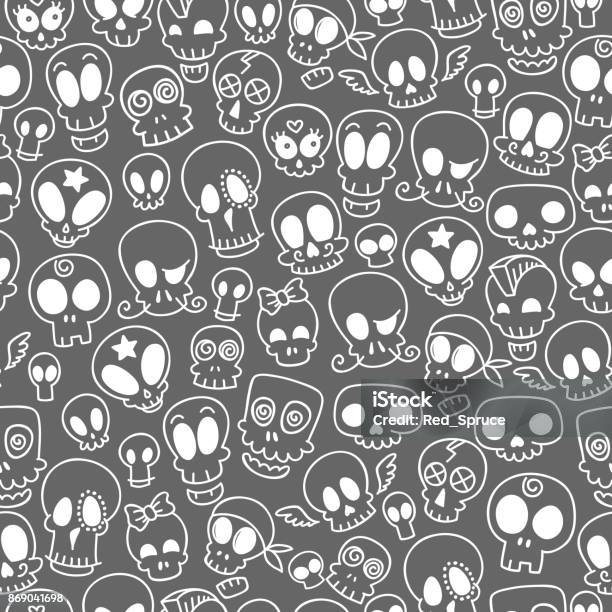 Cute Skulls Pattern Stock Illustration - Download Image Now - Art, Biker, Bizarre