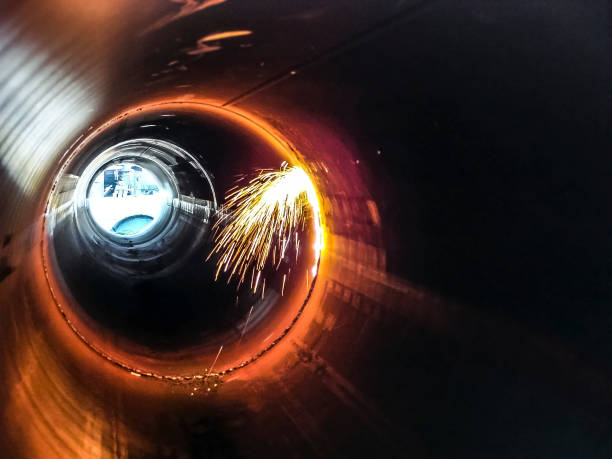 istock Welding seam on the pipeline. Technology of welding connections 869042204
