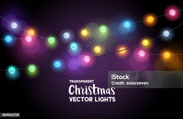 Colourful Christmas Fairy Lights Stock Illustration - Download Image Now - Christmas Lights, Illuminated, White Background