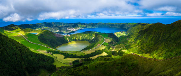 Lake of Sete Cidades, Azores, Portugal Sete cidades in island of Sao Miguel, Azores san miguel portugal stock pictures, royalty-free photos & images