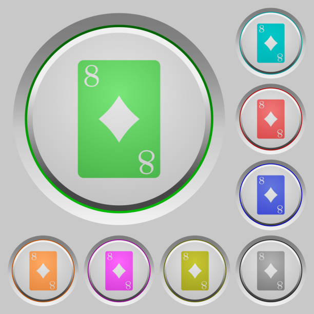 osiem przycisków kart diamentowych - rummy leisure games number color image stock illustrations