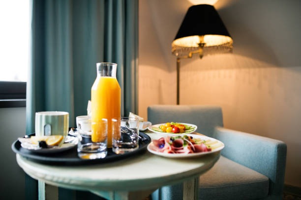istock Food on a table in a hotel room. 869070312