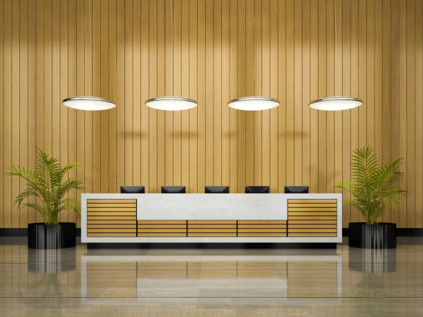 istock Interior of a hotel reception 3D illustration 869071186