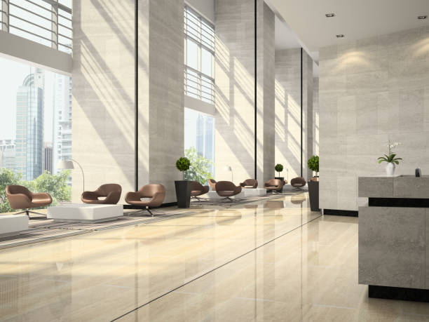 istock Interior of a hotel reception 3D illustration 869071378