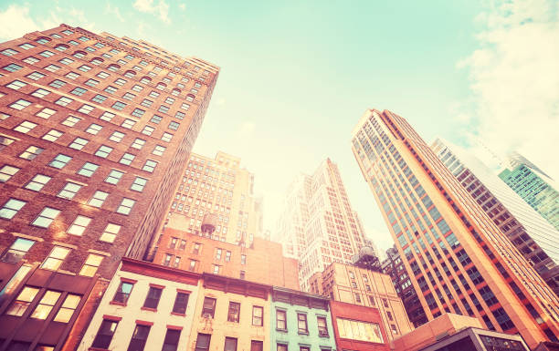 istock Manhattan buildings at sunset, USA. 869071450