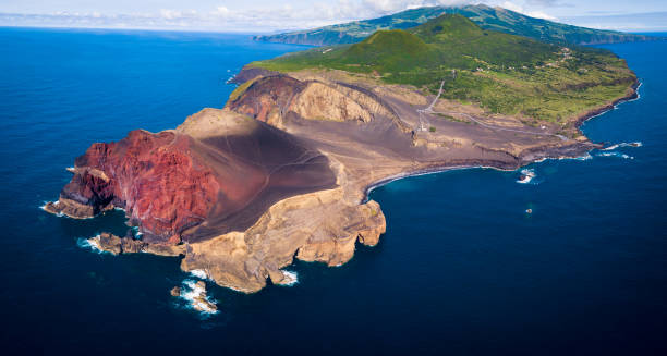 Capelinhos Volcano in Azores Islands, Faial Capelinhos Volcan view from above azores islands stock pictures, royalty-free photos & images