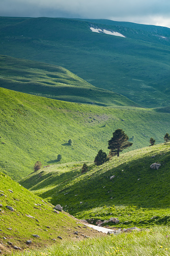 Green to blue mountain hills of Lagonaki, Caucasus, Russia