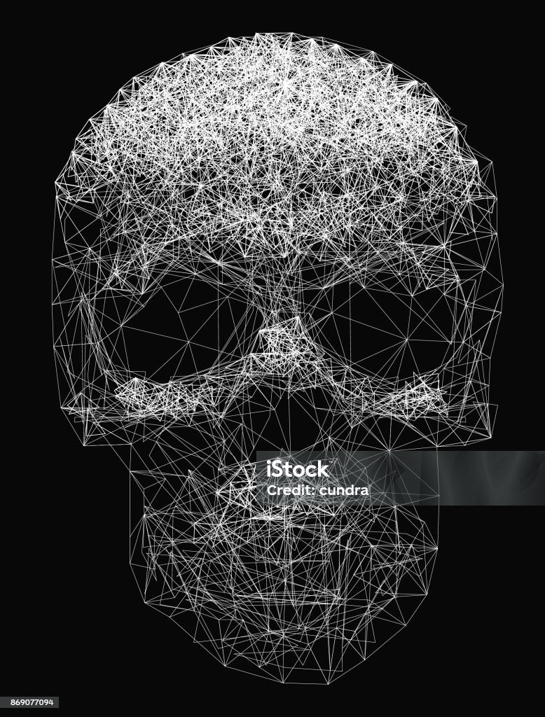 Vector Skull Line- art Vector line art. Skull illustration. Polygonal network of thin lines on black background. Skull stock vector