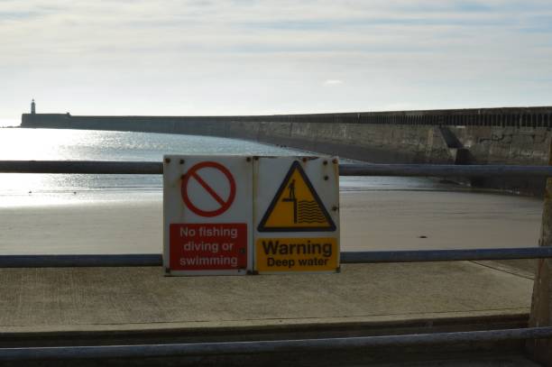 istock Warning safety signs at Newhaven harbour. 869077288