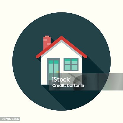 istock Flat Design Real Estate Home Icon with Side Shadow 869077456