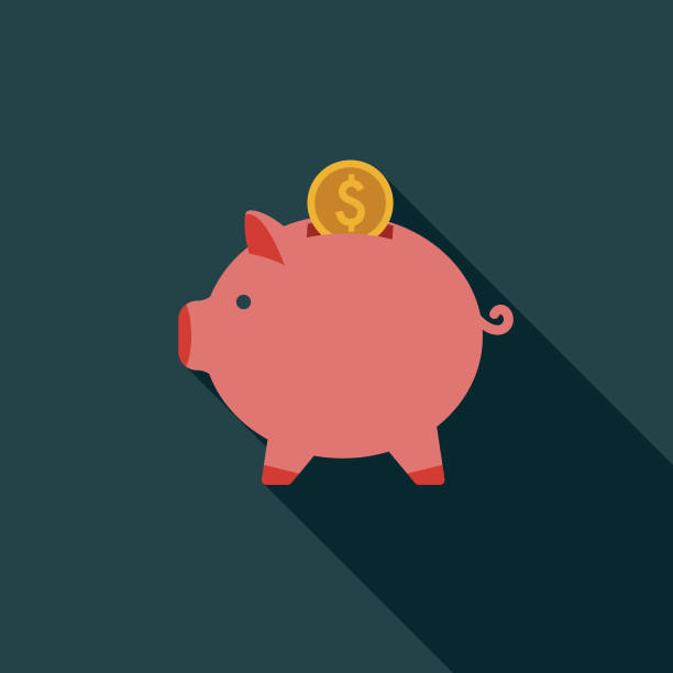Flat Design Real Estate Savings Icon with Side Shadow A flat design styled real estate icon with a long side shadow. Color swatches are global so it’s easy to edit and change the colors. piggy bank stock illustrations