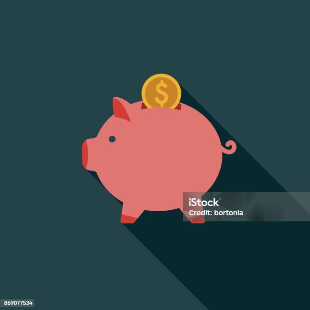 Flat Design Real Estate Savings Icon With Side Shadow Stock Illustration - Download Image Now