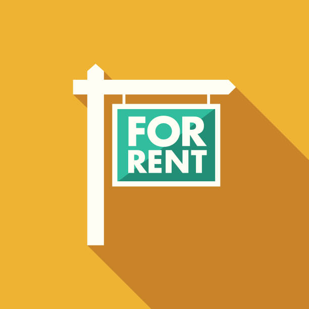 Flat Design Real Estate For Rent Sign Icon with Side Shadow A flat design styled real estate icon with a long side shadow. Color swatches are global so it’s easy to edit and change the colors. estate agent sign stock illustrations