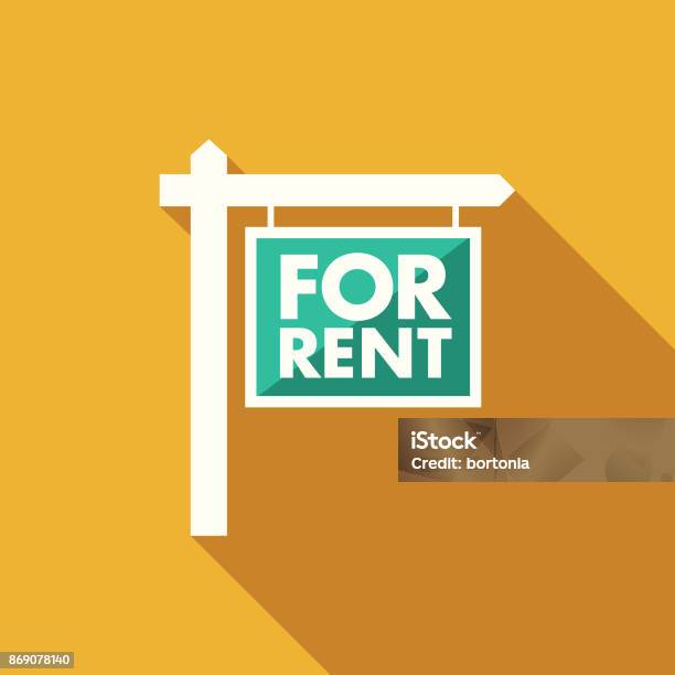 Flat Design Real Estate For Rent Sign Icon With Side Shadow Stock Illustration - Download Image Now