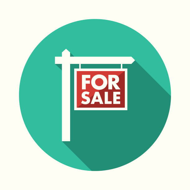 Flat Design Real Estate For Sale Icon with Side Shadow A flat design styled real estate icon with a long side shadow. Color swatches are global so it’s easy to edit and change the colors. estate agent sign stock illustrations